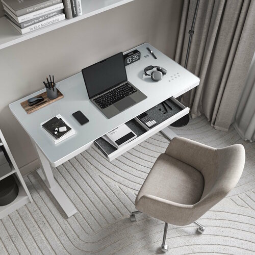 Стол регулируемый по высоте с ящиком для хранения LevelDesk NW, столешница из каленого стекла 120х60 см