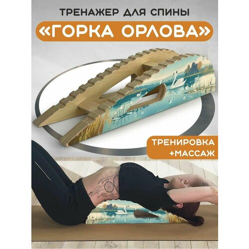Массажер-тренажер для спины Горка Орлова с принтом пейзаж природа Вода озеро Акварель лебеди милота Подарок для мамы бабушки сестры подруге - 176 2440₽
