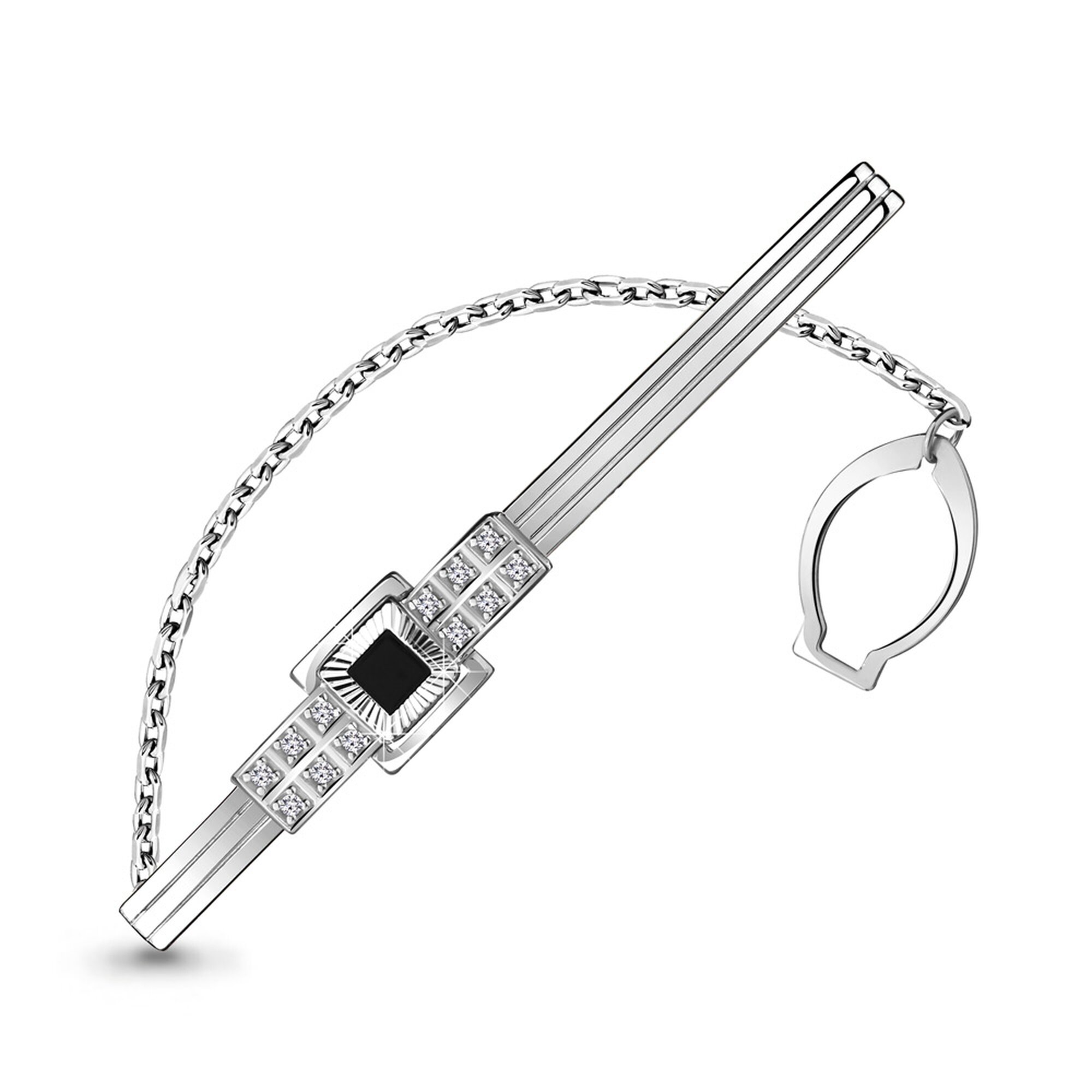 Зажим для галстука Diamant online, серебро, 925 проба, родирование, фианит