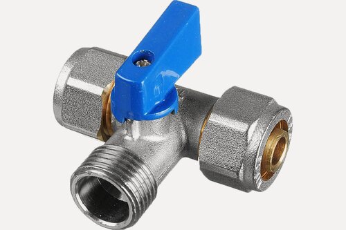 Изображение товара Кран шаровой MP-У, трёхпроходной для бытовой техники под м/п трубу 16 х 3/4" х 16 ц/ш/ц флажок