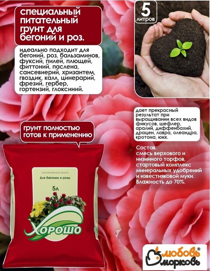 Грунт торфяной для бегонии и розы 5 л