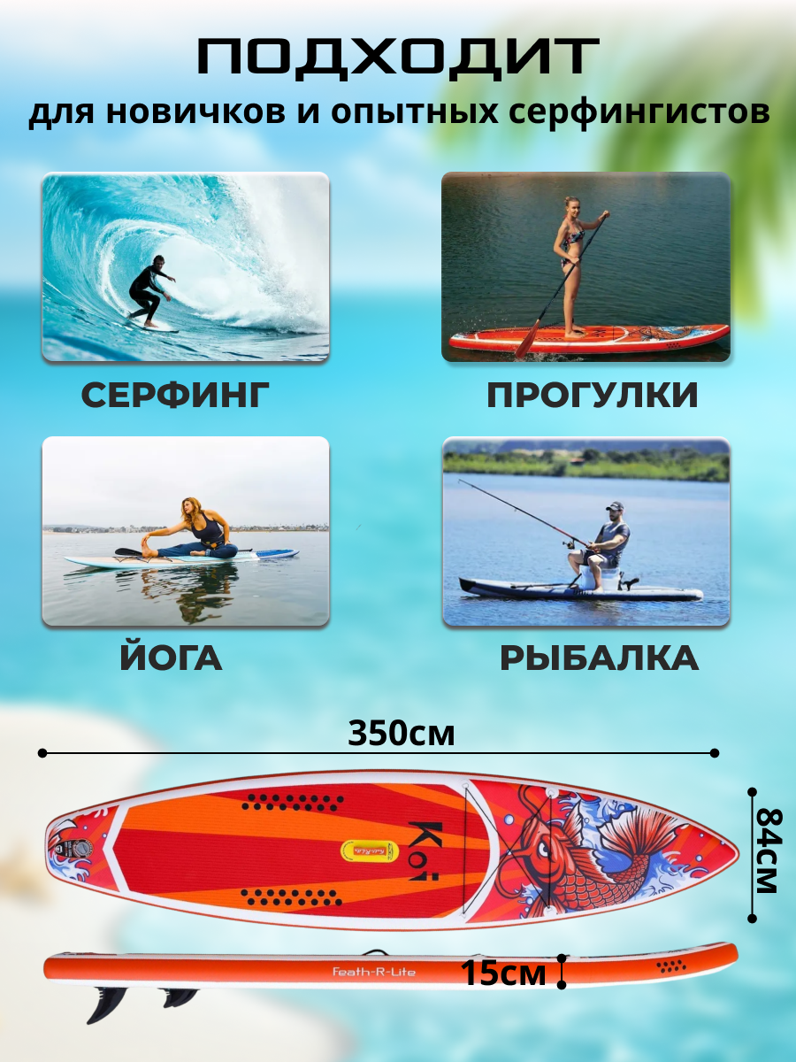 Надувная Sup-доска (Sup board) Koi 350x84x15 см, двуслойный борт — фото 1