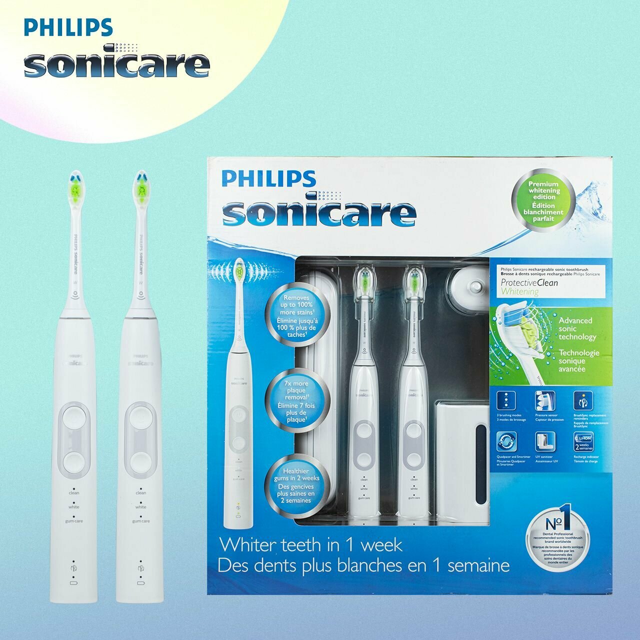 Philips Sonicare Набор электрических зубных щеток Sonicare Protective Clean 6100 HX6877, белый