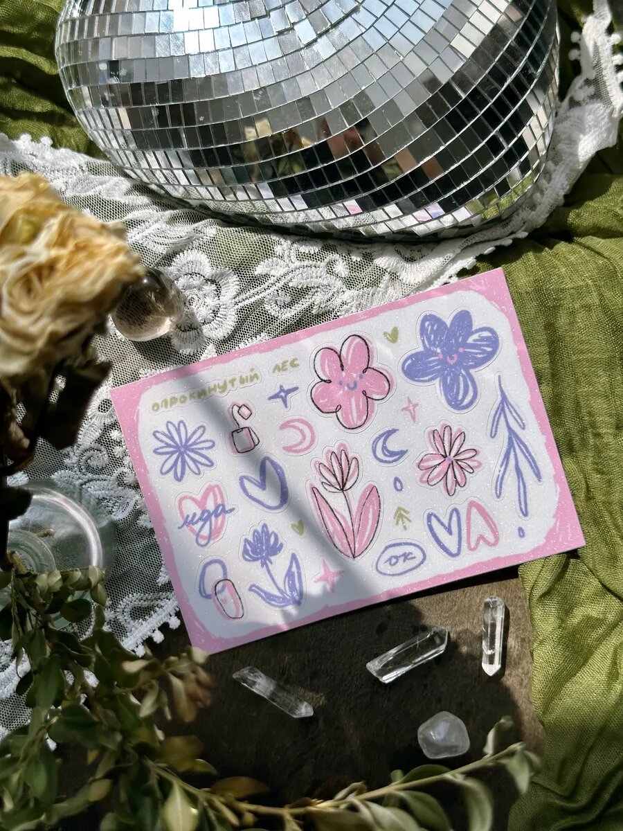 Стикеры ‘цветы’ с сахарной ламинацией, 10,5х15 см