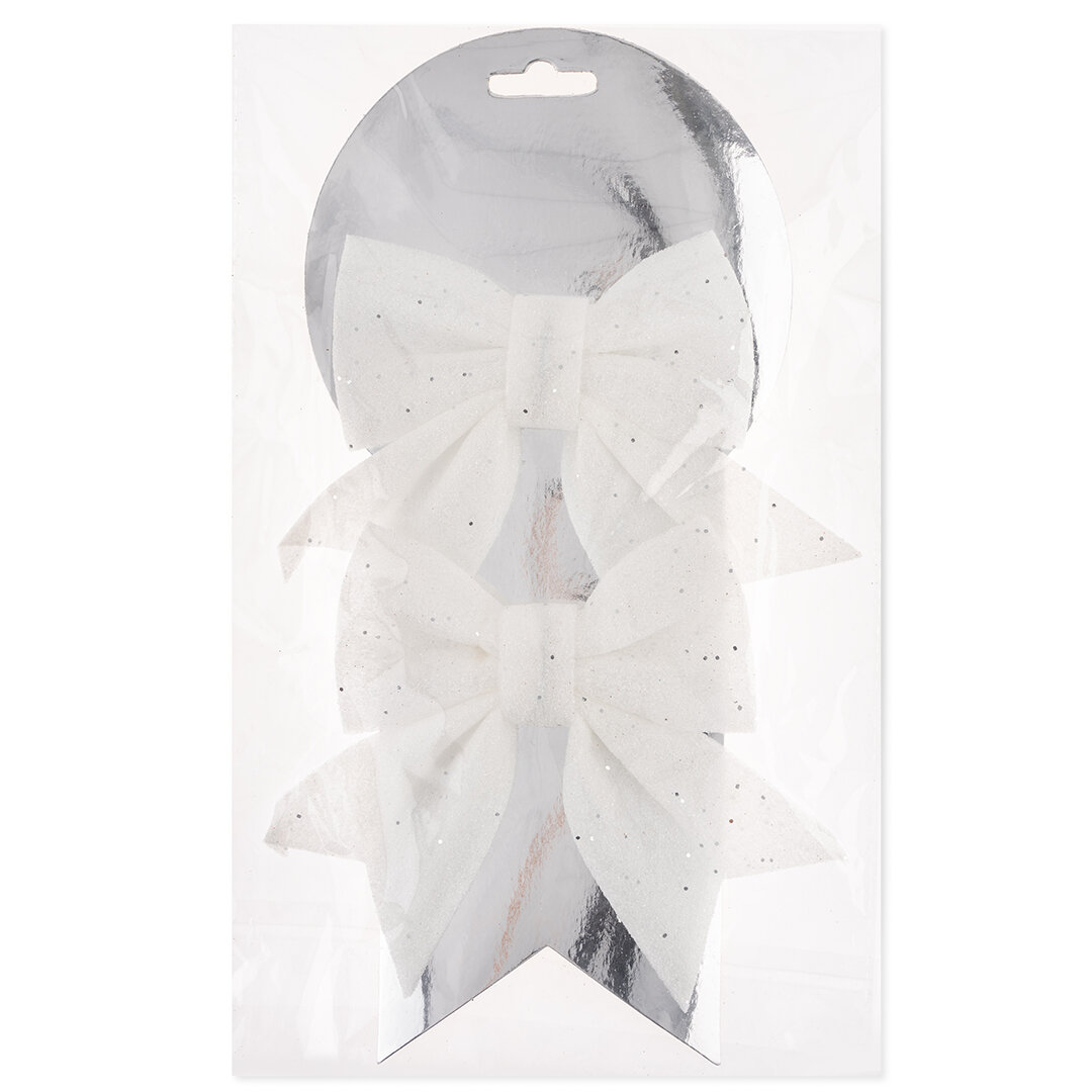 Бант для подарка Волна веселья декоративный праздничный белый с блестками 12х15 см 2 шт