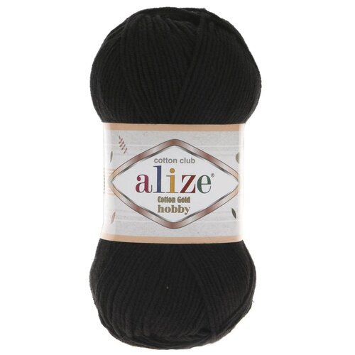 Пряжа Alize Cotton gold hobby, 55 % хлопок, 45 % акрил, 50 г, 165 м, 5 шт., 60 чёрный 165 м