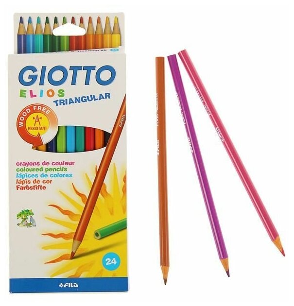 Набор карандашей цветных Giotto Elios Triangular, пластиковые, трехгранные, 3,3 мм, 24 цвета