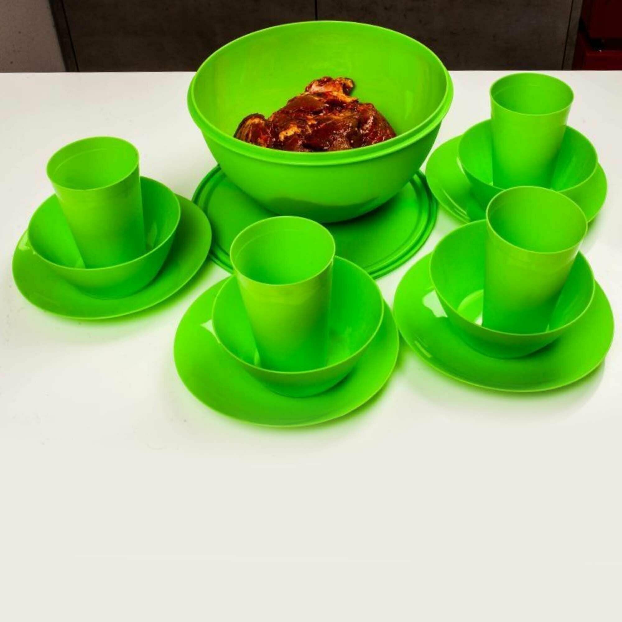 Набор посуды для пикника в миске с крышкой (на 4 персоны) - 13 предметов