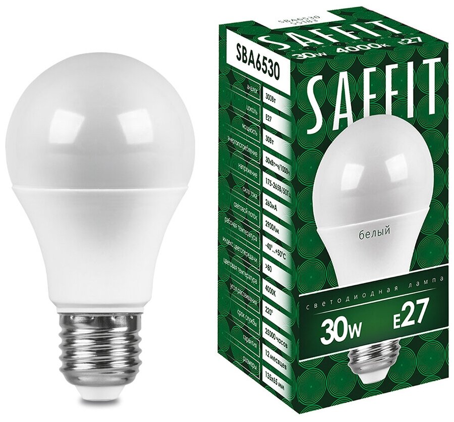 Типы/Лампочки/Светодиодные Saffit Лампа светодиодная Saffit E27 30W 4000K матовая SBA6530 55183