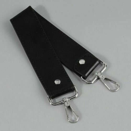 Ручка для сумки, с карабинами, 35 +/- 1 см x 3,5 см, цвет чёрный/серебряный