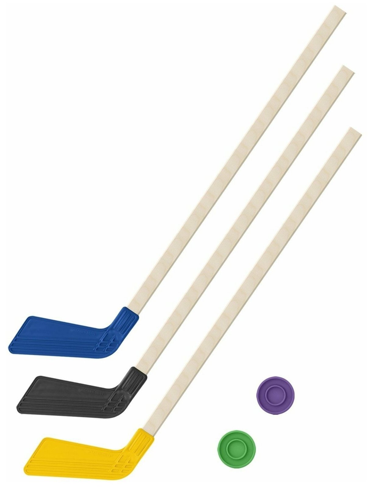 Набор Задира-плюс 3 клюшки хоккейных 80 см и 2 шайбы КЛ2-Ш2-КЛ-Ш