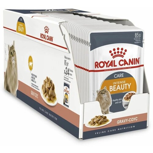 Влажный корм для взрослых кошек с чувствительной кожей и шерстью Royal Canin (Роял Канин) INTENSE BEAUTY кусочки в соусе, 24шт по 85гр