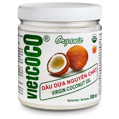 Купить Масло для тела, Масло для волос, Масло для лица VietCOCO Масло кокосовое нерафинированное холодного отжима 500мл. Для тела, для волос, для губ, массажное. 100% Натуральное. VietCOCO (Вьетнам). Organic Virgin Coconut Oil.