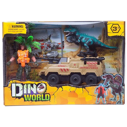Игровой набор Junfa Мир динозавров (динозавр, боевая машина, фигурка человека, аксессуары) WA-14254