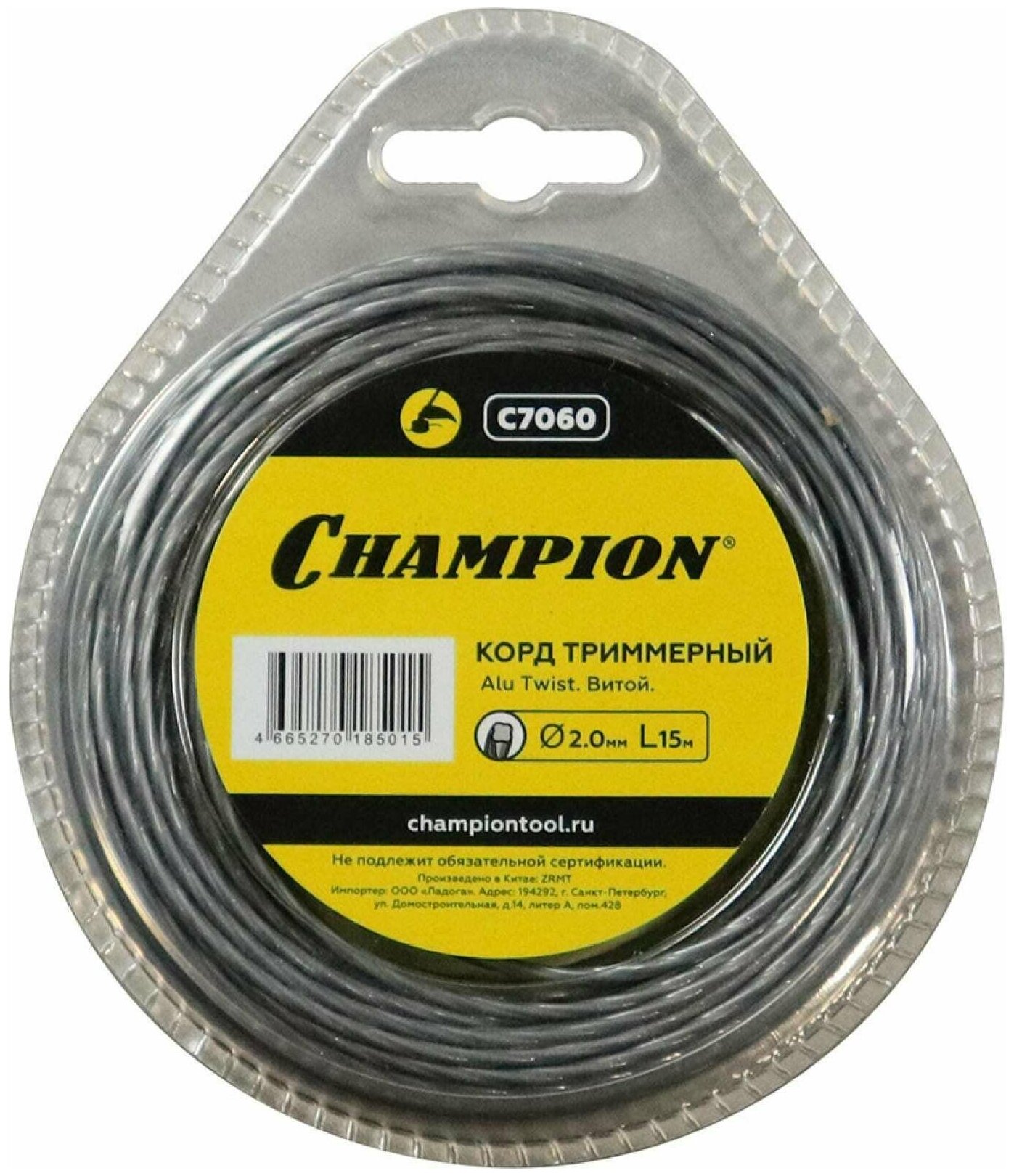 Корд триммерный Alu Twist 2.0мм*15м Champion C7060