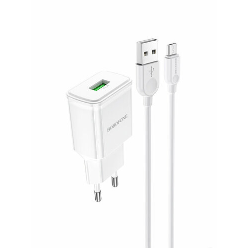 Зарядное устройство Borofone BA59A Heavenly 2xUSB 5V 3A QC3.0 + кабель MicroUSB White 6974443380194 сетевое зарядное устройством wiwu wi u002 белый с кабелем в комплекте