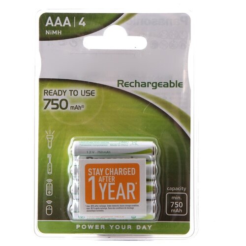 Аккумулятор AAA - Panasonic Ready to Use 750 mAh Ni-Mh (4 штуки) HHR-4MVE/4BC аккумулятор beston bst 513 panasonic hhr p513 2 4 в 2хаа 1500 мач nimh bl1