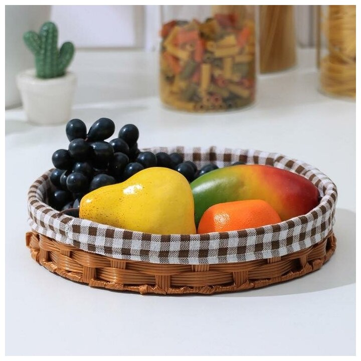 Корзинка для фруктов и хлеба Доляна «Домашний уют», d=25,5 см, цвет шоколадный - фотография № 2