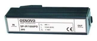 Грозозащита OSNOVO SP-IP/1000PD для локальной вычислительной сети (скорость до 1000Мбит/с) с защитой линий PoE (af/at, методы A+B, контакты 1/2, 3/6,