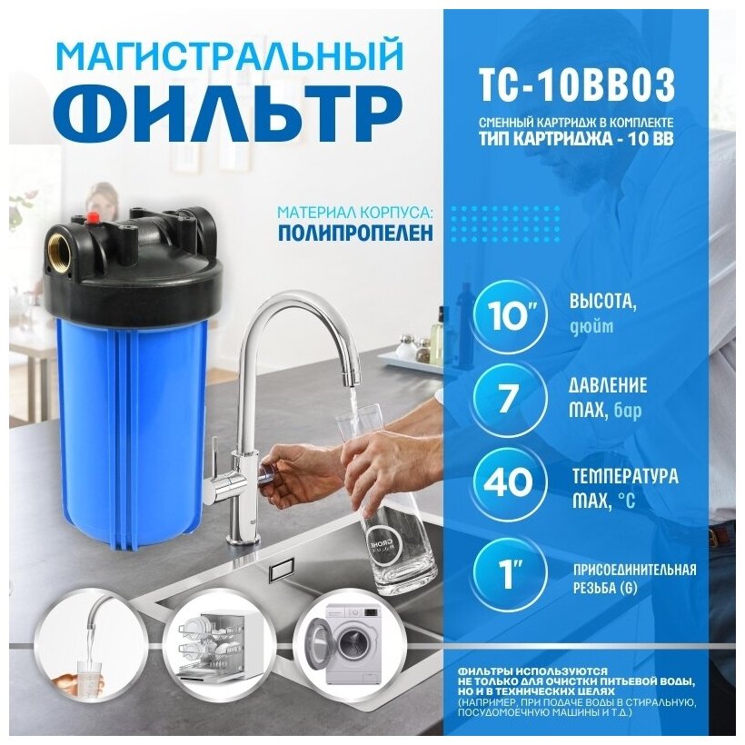 Фильтр для воды "Thermofix" (1" ВВ, 10", синий) (ТС-10BB01) фильтр для очистки воды фильтр Big Blue