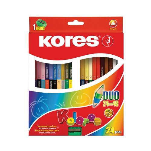 фото Карандаши цветные kores duo 48 цветов (двусторонние) трехгранные с точилкой 1 шт.