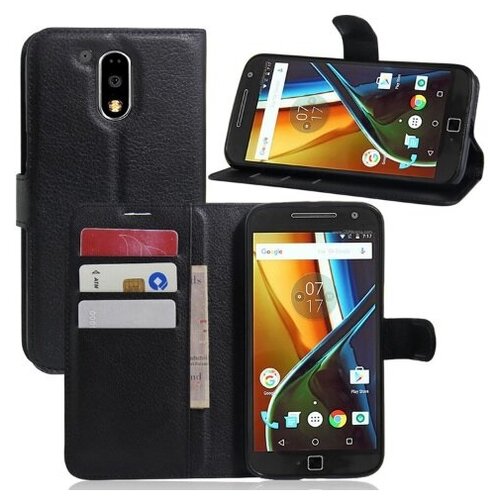 фото Чехол-книжка mypads для motorola moto g4 plus (xt1642) 5.5 из качественной импортной искусственной кожи с подставкой застёжкой и визитницей черный