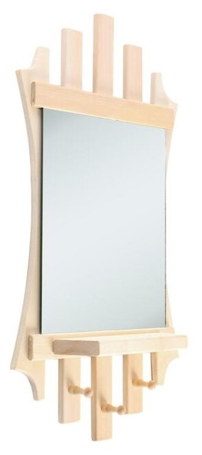 Зеркало "Резное Лесенка" с полкой 3 крючка, 75×40 см 4632936