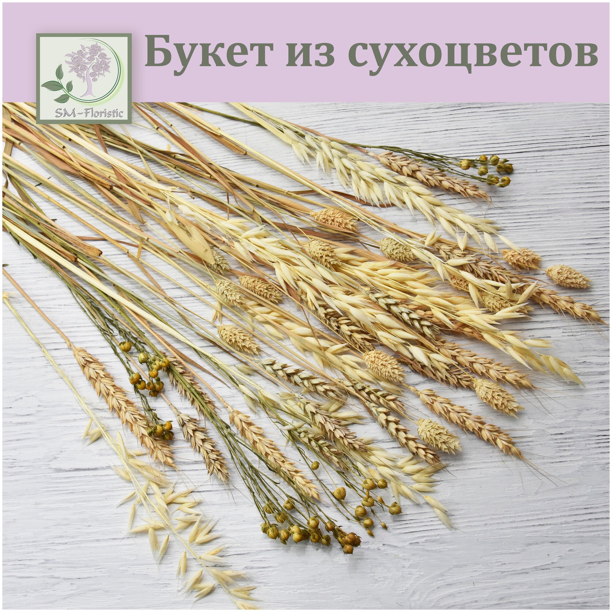Букет из сухоцветов / Пшеница Овес Лен Фаларис / Букет для интерьера сухоцветы для декора