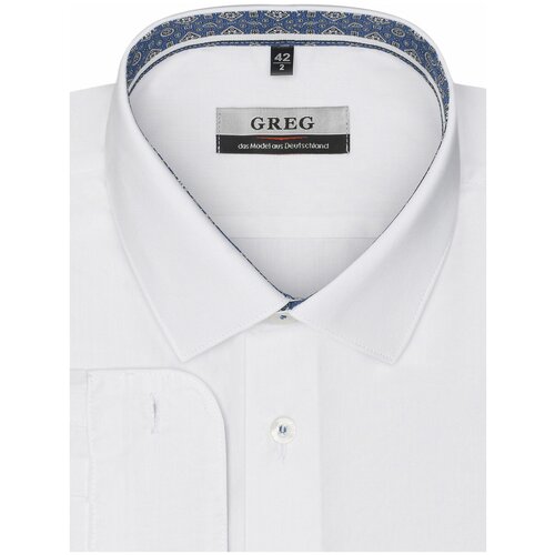 фото Рубашка мужская длинный рукав greg 100/119/wh/8p_gb, прямой силуэт / сlassic fit, цвет белый, рост 174-184, размер ворота 46