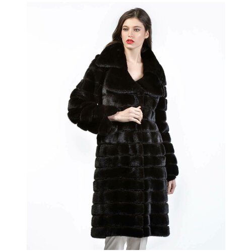 Пальто Rindi, норка, силуэт прилегающий, карманы, размер 42, черный