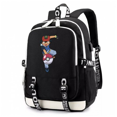 Рюкзак Эш с покеболом (Pokemon) черный с USB-портом №3