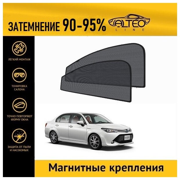 Каркасные автошторки ALTEO PREMIUM на Toyota Corolla Axio 2 рестайлинг (E160) (2015-2017) седан на передние двери на магнитах с затемнением 90-95%