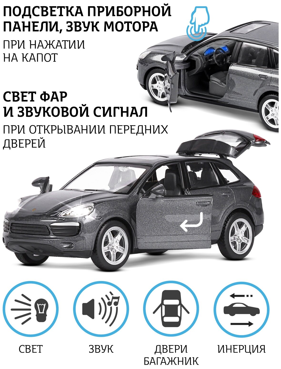 Модель 1:32 Porsche Cayenne S, серый 1251140JB Автопанорама - фотография № 4