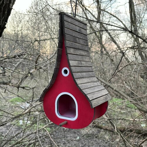 Деревянный скворечник для птиц PinePeak / Кормушка для птиц подвесная для дачи и сада, 340х200х150мм