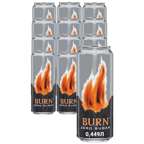 Энергетический напиток Burn ( Берн ) Персик Манго Zero Sugar (без сахара) 12 шт по 449 мл