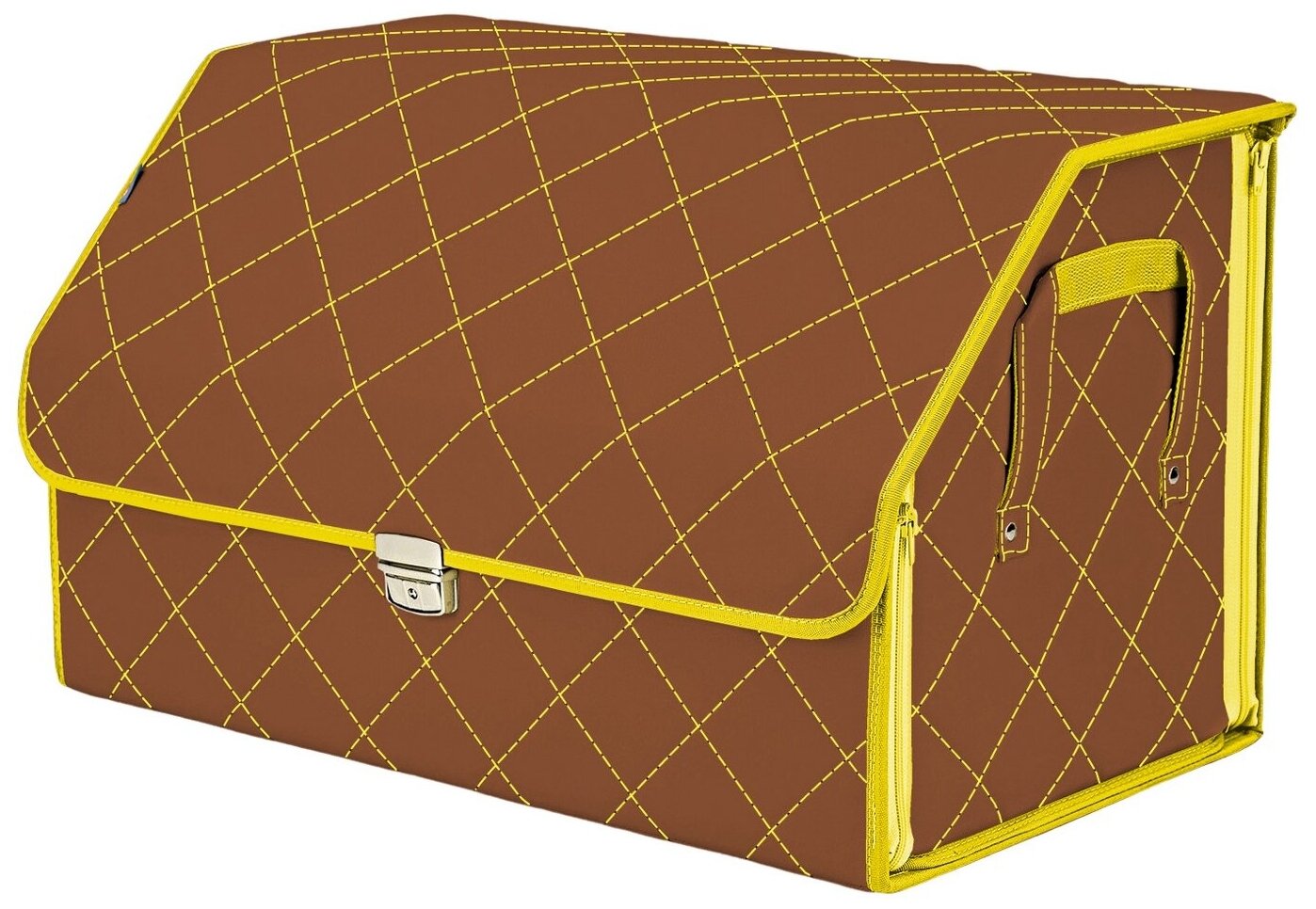 Органайзер-саквояж в багажник "Союз Премиум" (размер XL). Цвет: светло-коричневый с желтой прострочкой Ромб.