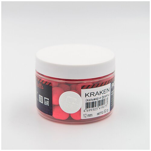 pop up плавающие бойлы 10 мм doпинг банан scopex Pop-up, 12 mm, 50 гр, Kraken (кальмар и фрукты), розовый флюро