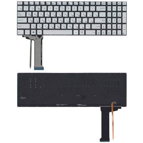 Клавиатура для Asus N551J G551 Серебристая с подсветкой p/n: 0KNB0-662BUI00, 9Z. N8BBC. P1D клавиатура для ноутбука asus g771 n551 черная без рамки с подсветкой короткий шлейф
