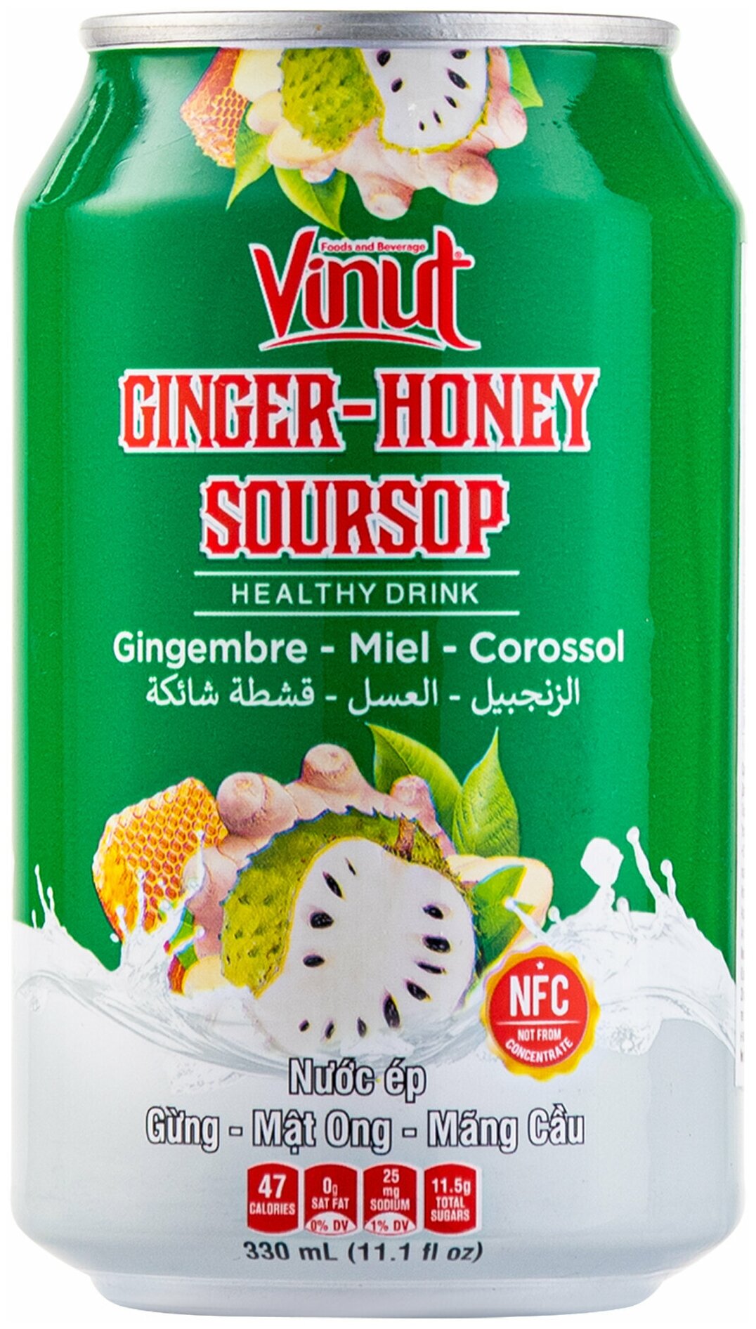 Напиток сокосодержащий негазированный Vinut Ginger, Honey, Soursop ( Имбирь, мед и сметанное яблоко) , жестяная банка 0.33 л., упаковка 24 шт - фотография № 3