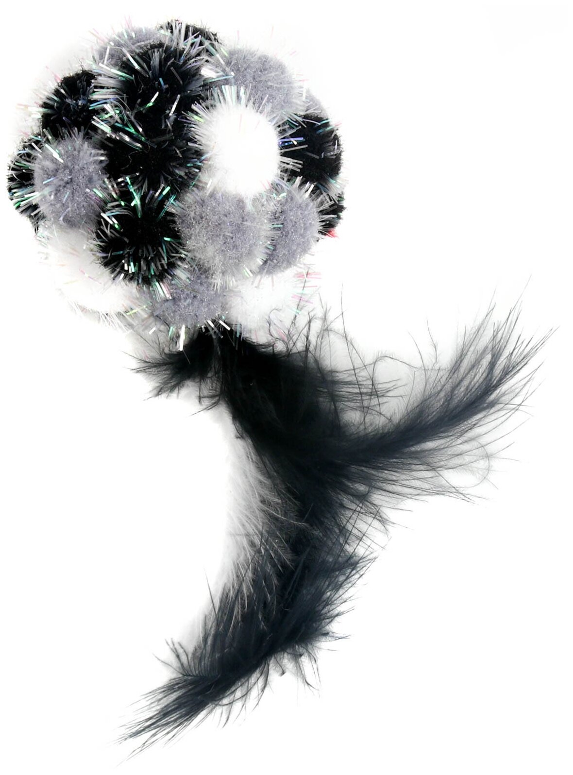 Игрушка для кошек мягкая, мяч Пон-Пон Petpark с перьями, серый