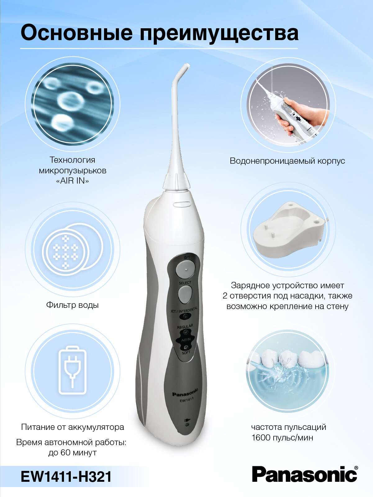 Ирригатор для полости рта Panasonic EW1411, 4 режима работы — фото 1