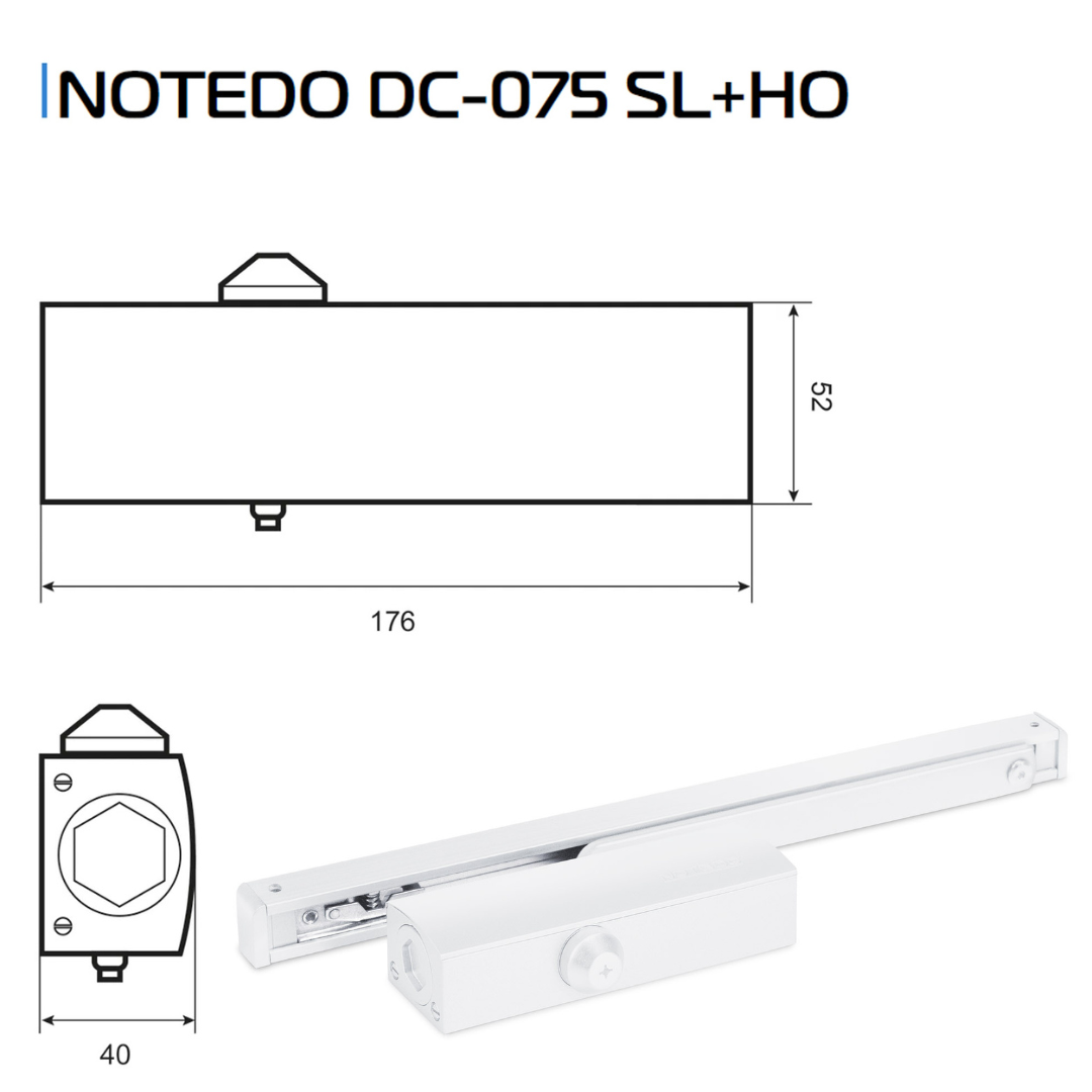 Дверной доводчик NOTEDO DC-075 SL+HO, белый RAL9016