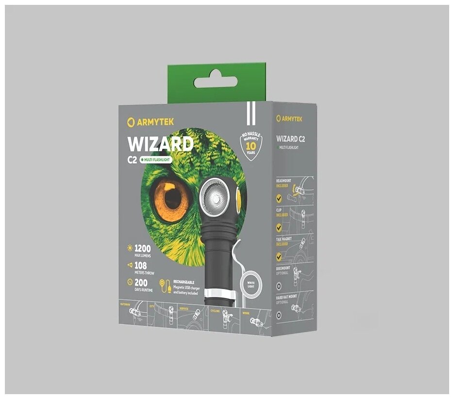 Налобный фонарь ArmyTek Wizard C2 Magnet USB F08901C черный.