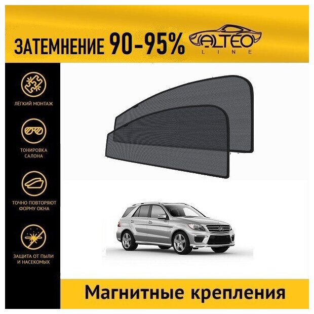 Каркасные автошторки ALTEO PREMIUM на Mercedes-Benz M-Class (W166) (2011-2015) на передние двери на магнитах с затемнением 90-95%