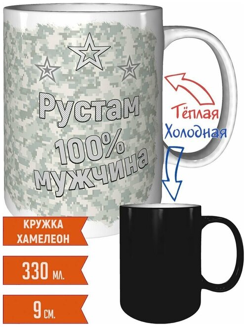 Кружка Рустам 100% мужчина - с эффектом хамелеон.