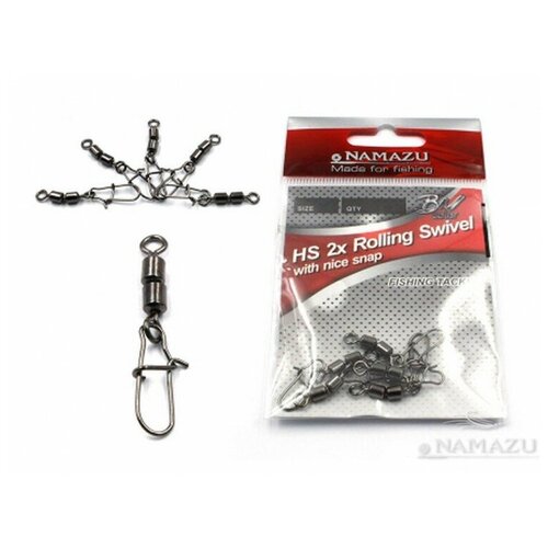 Вертлюг с застежкой Namazu Pro ROLLING RIBBED SWIVEL WITH NICE SNAP, цв. Carbon, р. 6, test-27 кг, к