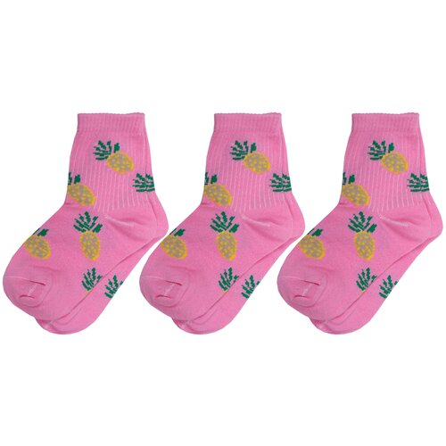 Комплект из 3 пар детских носков Альтаир розовые с бежевыми ананасами, размер 18