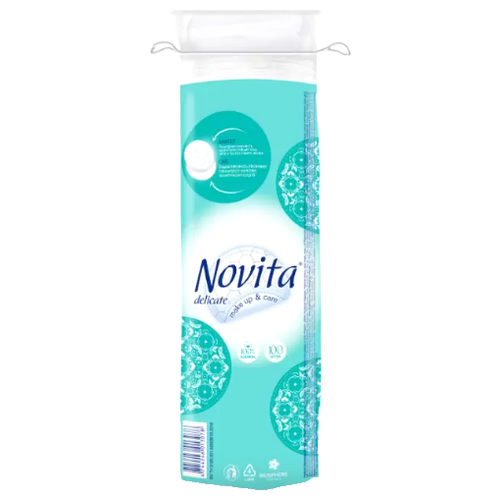 Ватные диски Novita Delicate Make up & care с прошитым краем, 100 шт., пакет