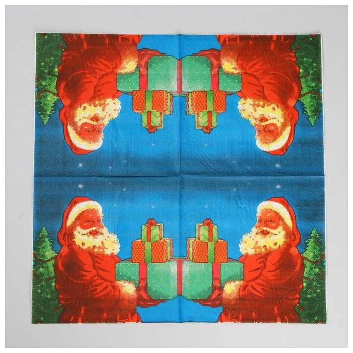 Салфетки бумажные "Дед Мороз с подарками" набор 20 шт, 33х33 см 7675170 - фотография № 2