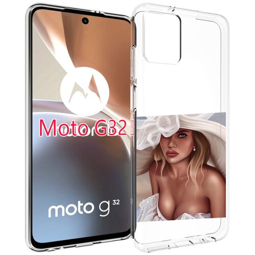 Чехол MyPads девушка-в-белой-шляпе женский для Motorola Moto G32 задняя-панель-накладка-бампер